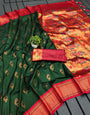 Lagniappe Dark Green Paithani Silk Saree With Dissemble Blouse Piece