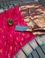 Sonorous Dark Pink Paithani Silk Saree With Winsome Blouse Piece