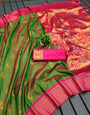 Exquisite Mehndi Paithani Silk Saree With Imaginative Blouse Piece