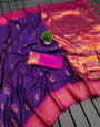 Inspiring Royal Purple Paithani Silk Saree With Exceptional Blouse Piece