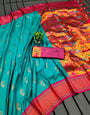 Wonderful Turquoise Paithani Silk Saree With Pretty Blouse Piece