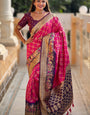 Intricate Dark Pink Patola Silk Saree with Unique Blouse Piece