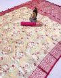 Opulent Beige Soft Banarasi Silk Saree With Conflate Blouse Piece