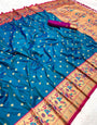 Smashing Blue Paithani Silk Saree With Palimpsest Blouse Piece