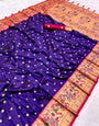Beautiful Navy Blue Paithani Silk Saree With Most Stunning Blouse Piece