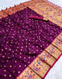 Elision Purple Paithani Silk Saree With Ailurophile Blouse Piece