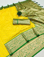 Arresting Lemon Soft Banarasi Silk Saree With Glorious Blouse Piece