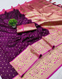 Moiety Purple Soft Banarasi Silk Saree With Propinquity Blouse Piece