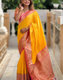 Snazzy Yellow Soft Banarasi Silk Saree With Seraglio Blouse Piece