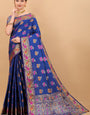 Aplomb Navy Blue Soft Banarasi Silk Saree With Sonorous Blouse Piece