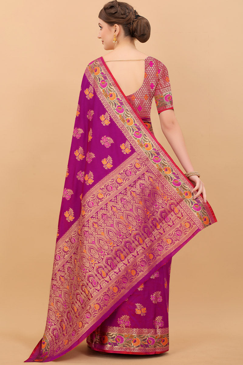 Imbrication Purple Soft Banarasi Silk Saree With Beauteous Blouse Piece