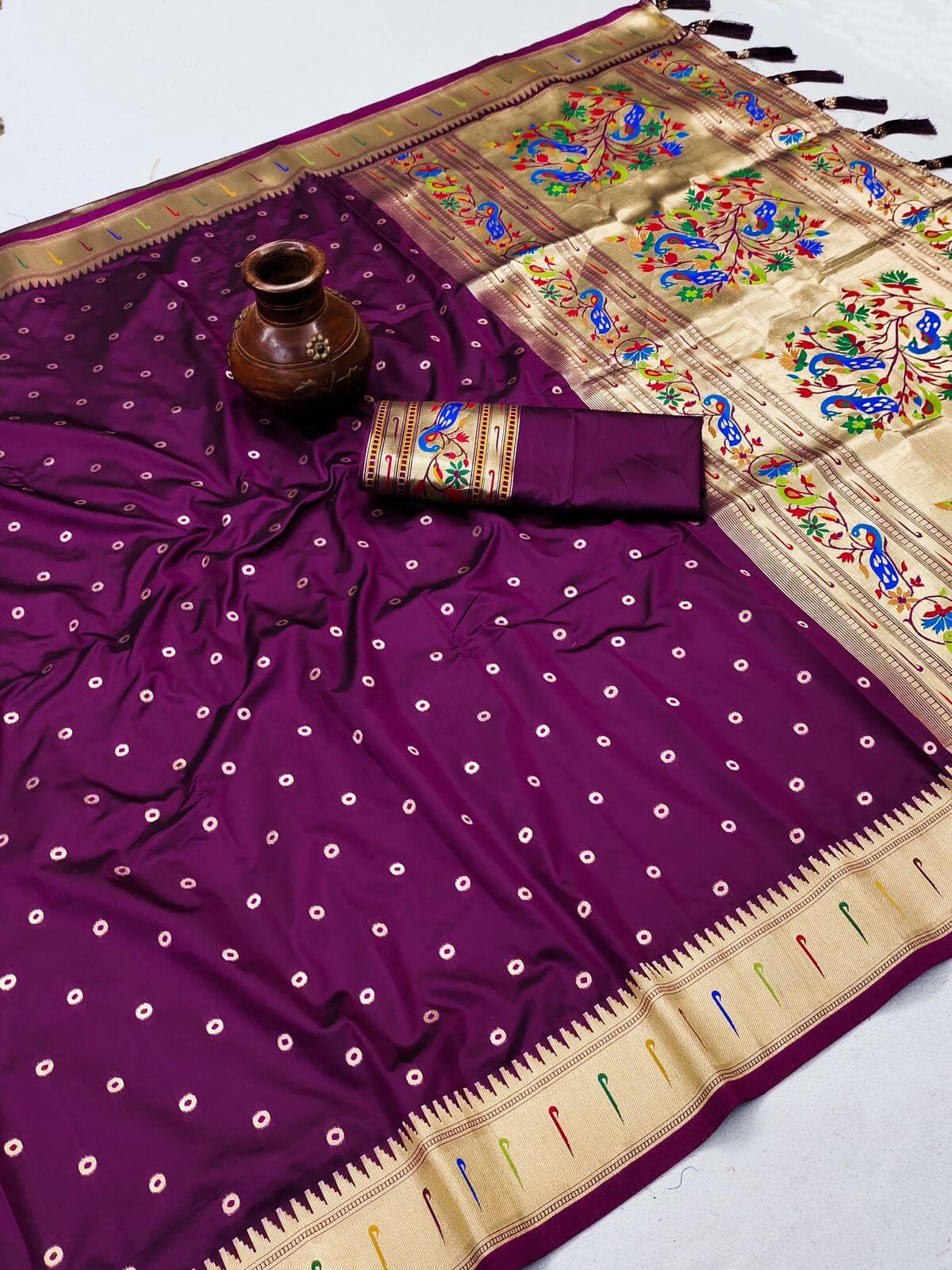 Nemesis Purple Paithani Silk Saree With Dulcet Blouse Piece