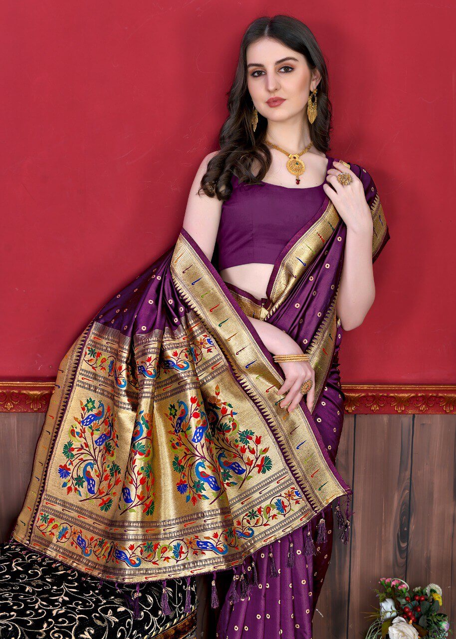 Nemesis Purple Paithani Silk Saree With Dulcet Blouse Piece