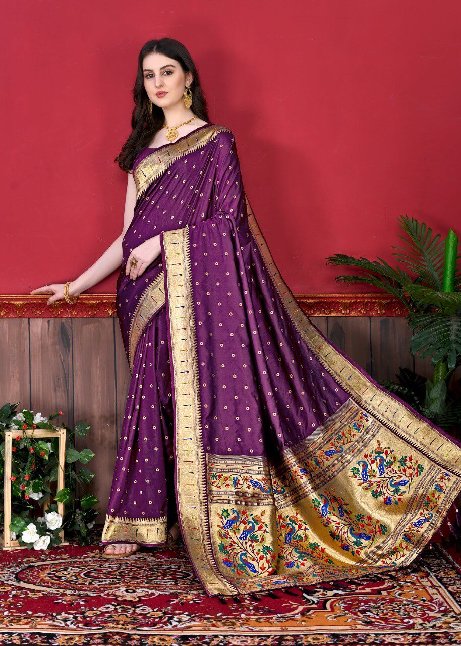 Nemesis Purple Paithani Silk Saree With Dulcet Blouse Piece