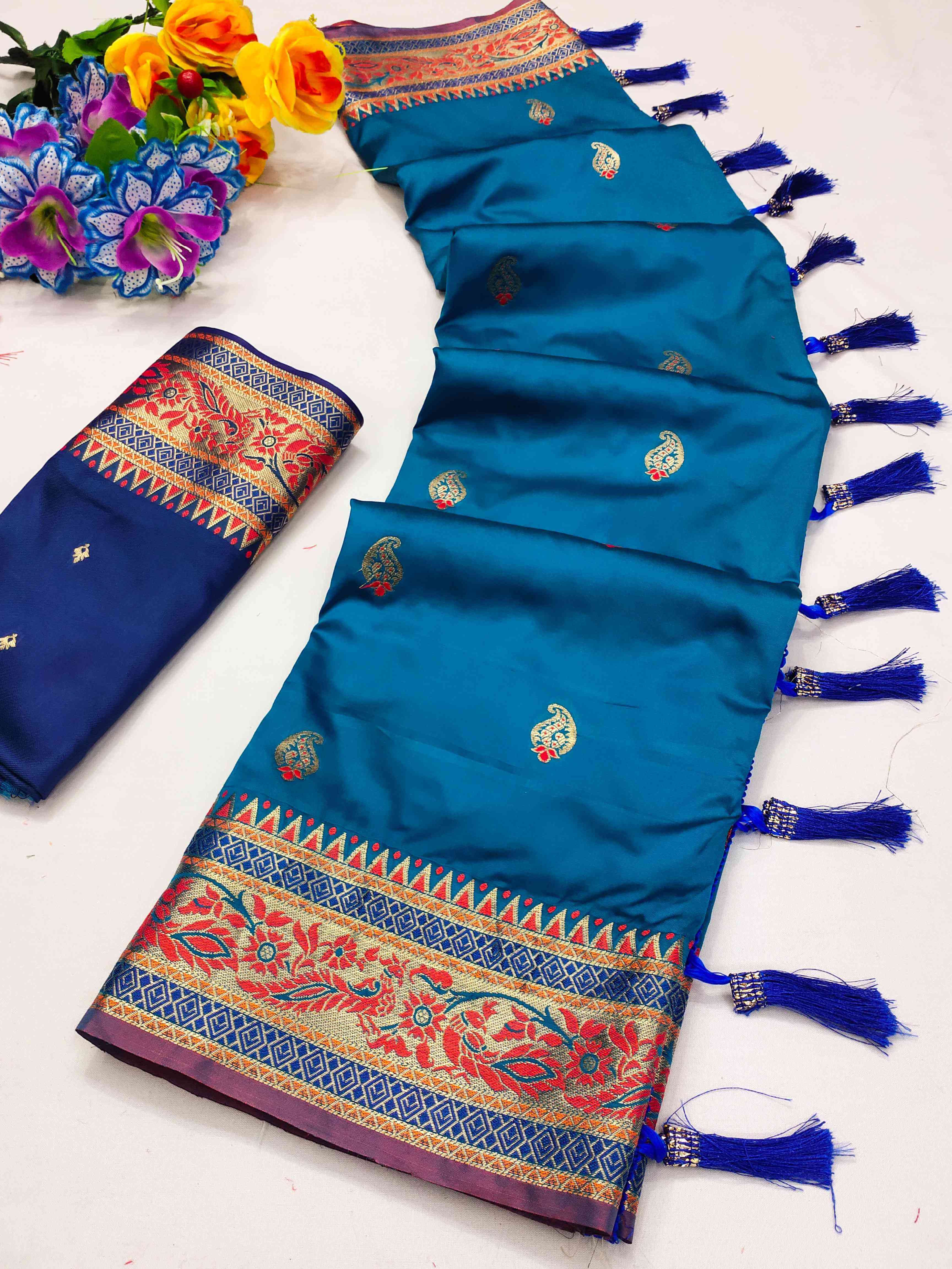 Exquisite Blue Soft Banarasi Silk Saree With Inimitable Blouse Piece