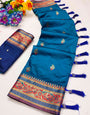 Exquisite Blue Soft Banarasi Silk Saree With Inimitable Blouse Piece