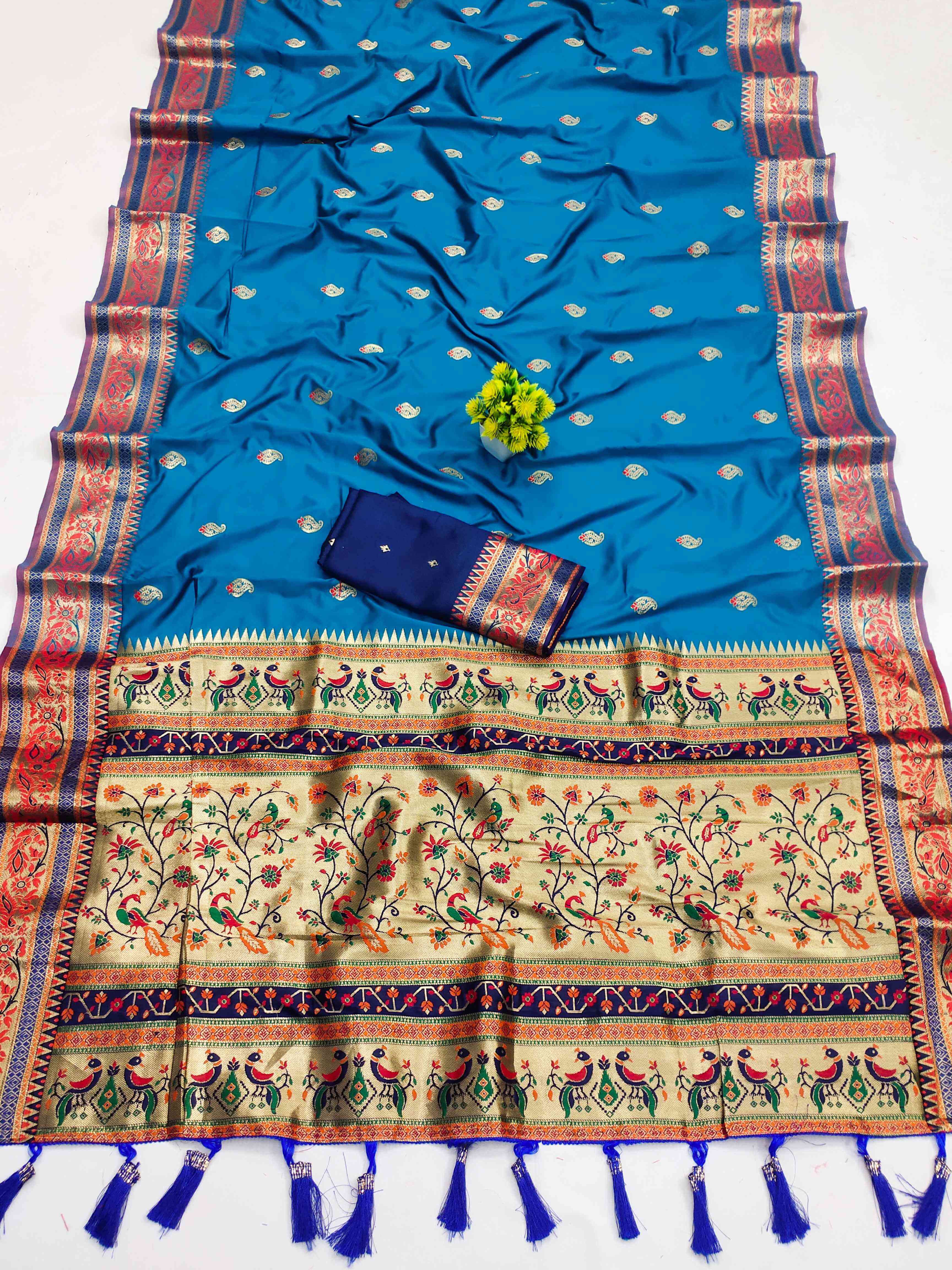 Exquisite Blue Soft Banarasi Silk Saree With Inimitable Blouse Piece