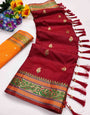 A dreamy Maroon Soft Banarasi Silk Saree With Ineffable Blouse Piece