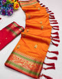 A glam Orange Soft Banarasi Silk Saree With Seraphic Blouse Piece