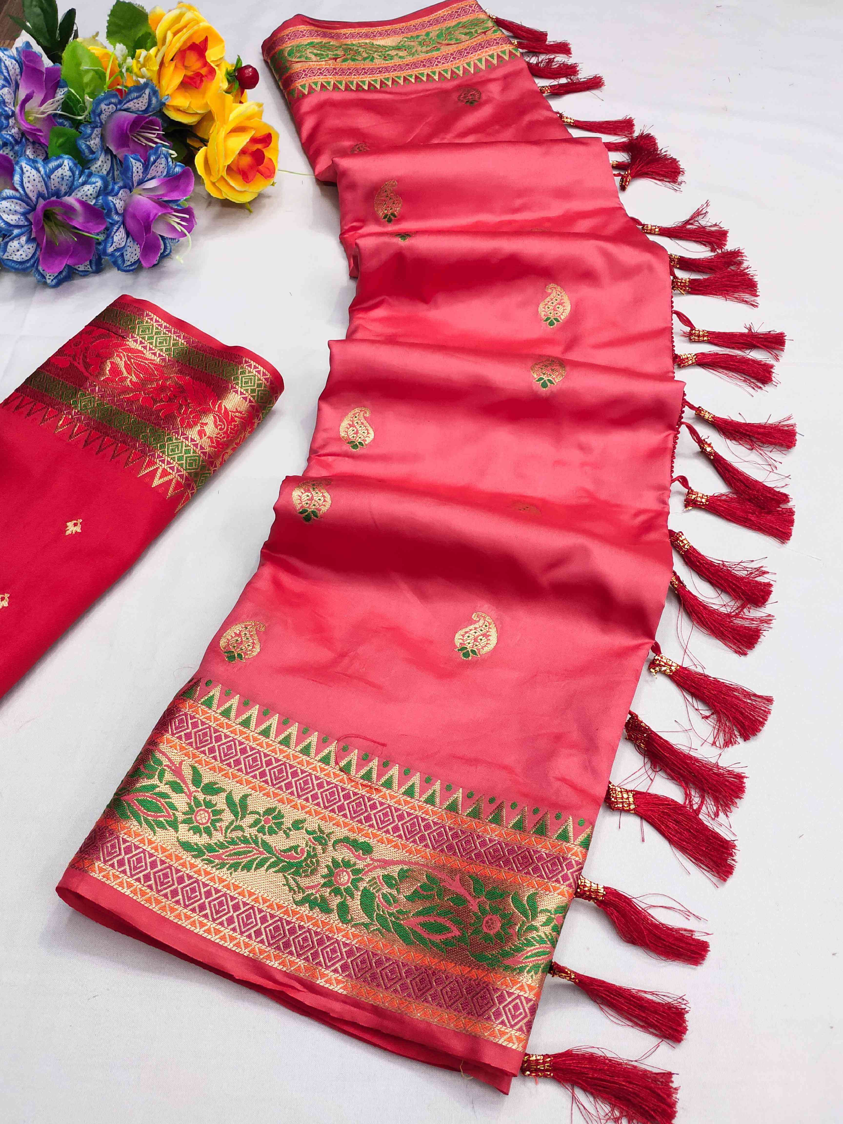 Classic Pink Soft Banarasi Silk Saree With Ravishing Blouse Piece