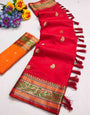 Fairytale Red Soft Banarasi Silk Saree With Lustrous Blouse Piece