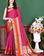 Eye-catching Dark Pink Soft Banarasi Silk Saree With Sensational Blouse Piece