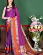 Elision Purple Soft Banarasi Silk Saree With Woebegone Blouse Piece
