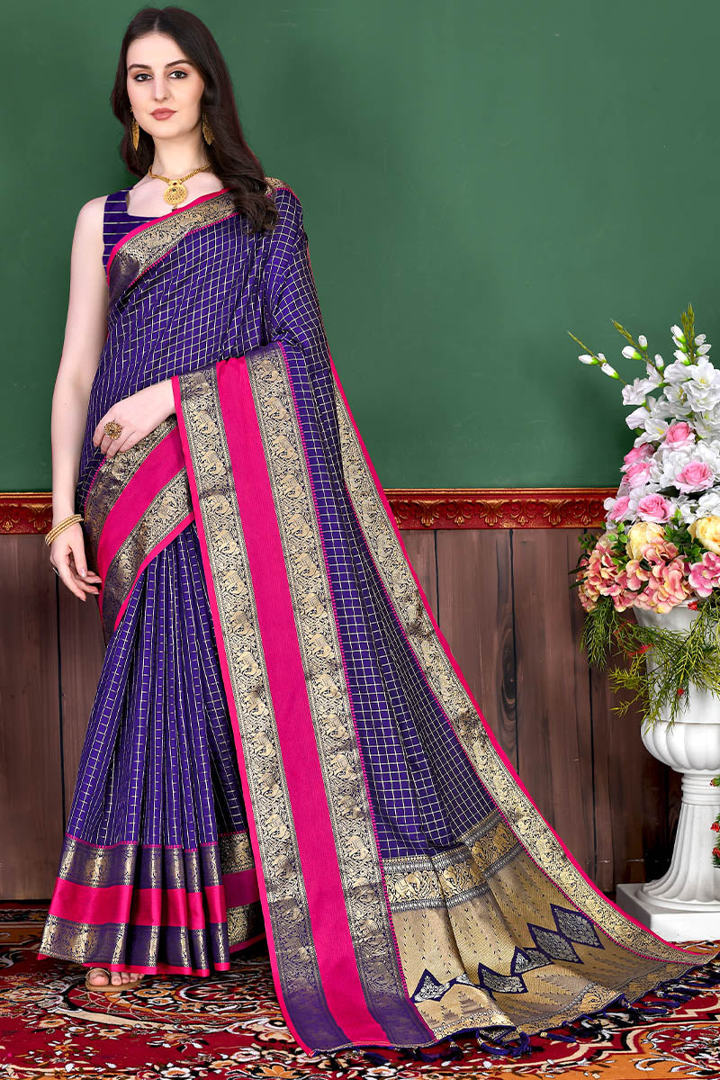Aplomb Royal Blue Soft Banarasi Silk Saree With Ineffable Blouse Piece