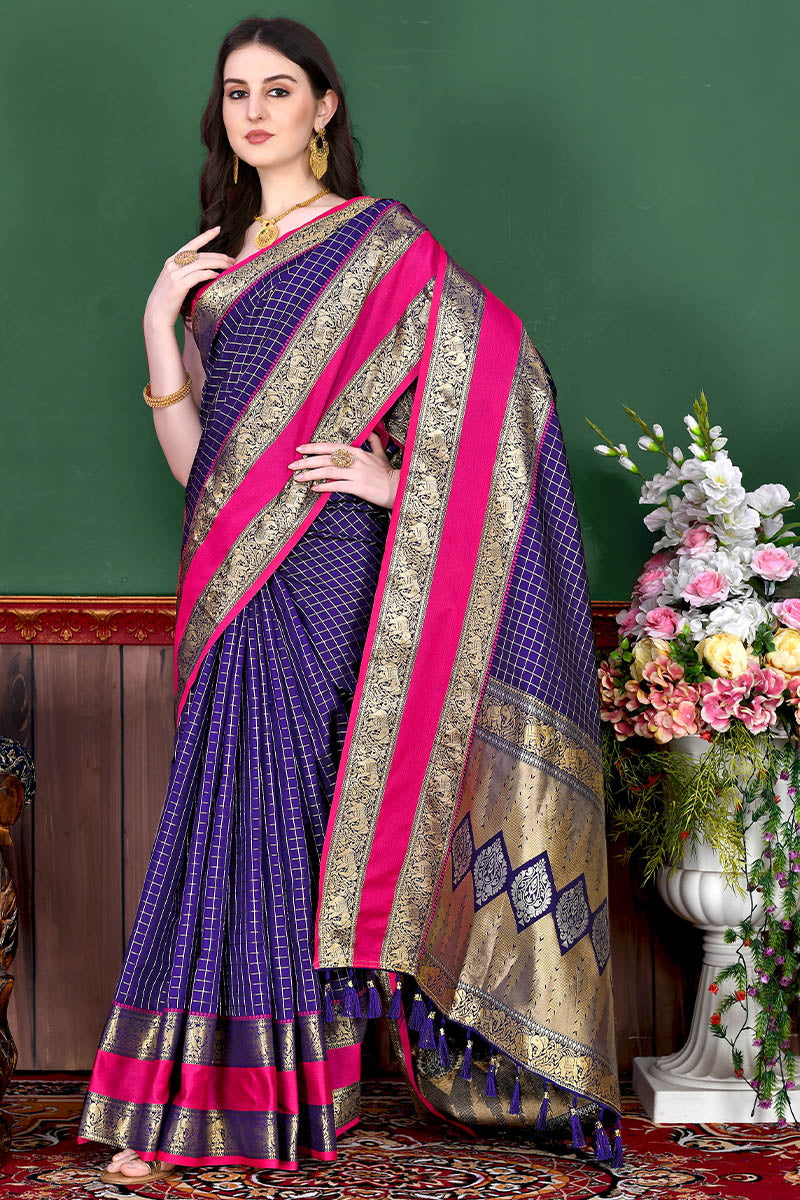 Aplomb Royal Blue Soft Banarasi Silk Saree With Ineffable Blouse Piece