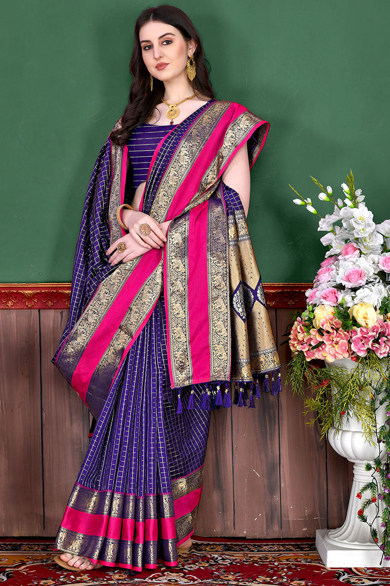 Aplomb Royal Blue Soft Banarasi Silk Saree With Ineffable Blouse Piece