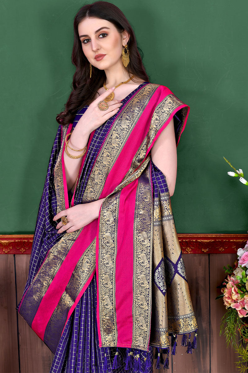 Aplomb Royal Blue Soft Banarasi Silk Saree With Ineffable Blouse Piece