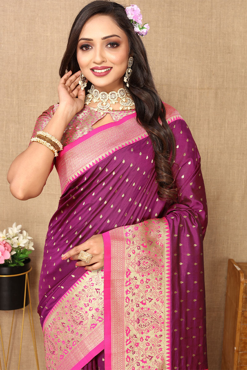 Capricious Purple Soft Banarasi Silk Saree With Elegant Blouse Piece