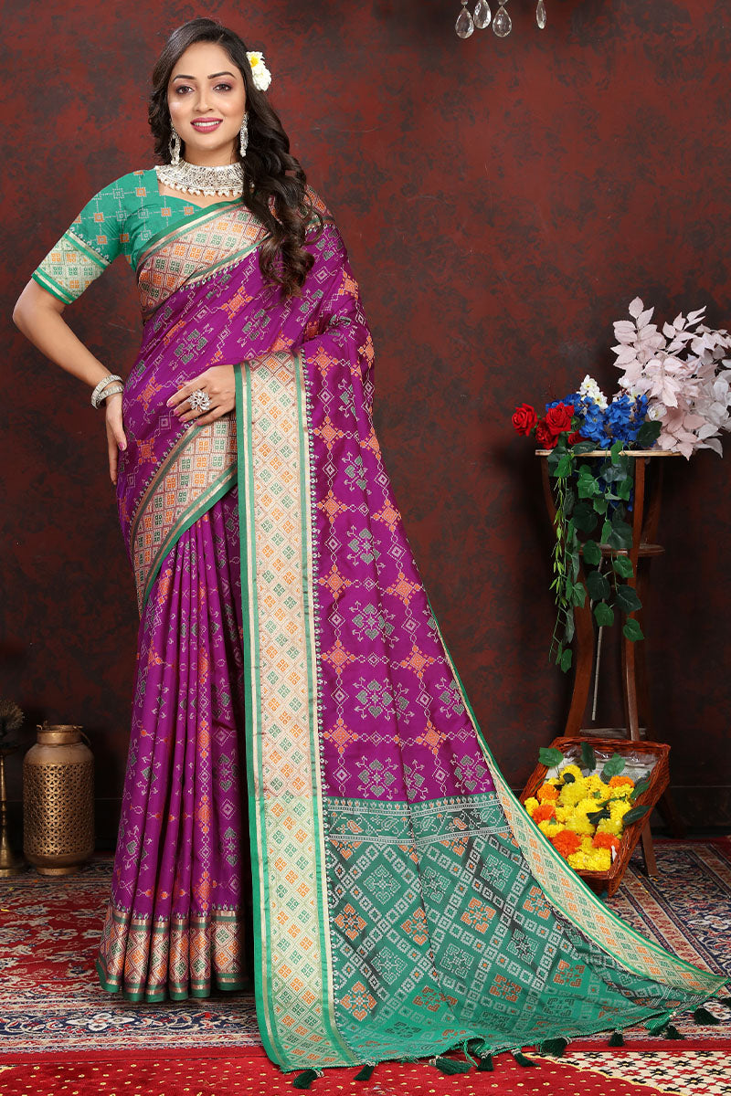 Adorning Purple Soft Banarasi Silk Saree With Extraordinary Blouse Piece