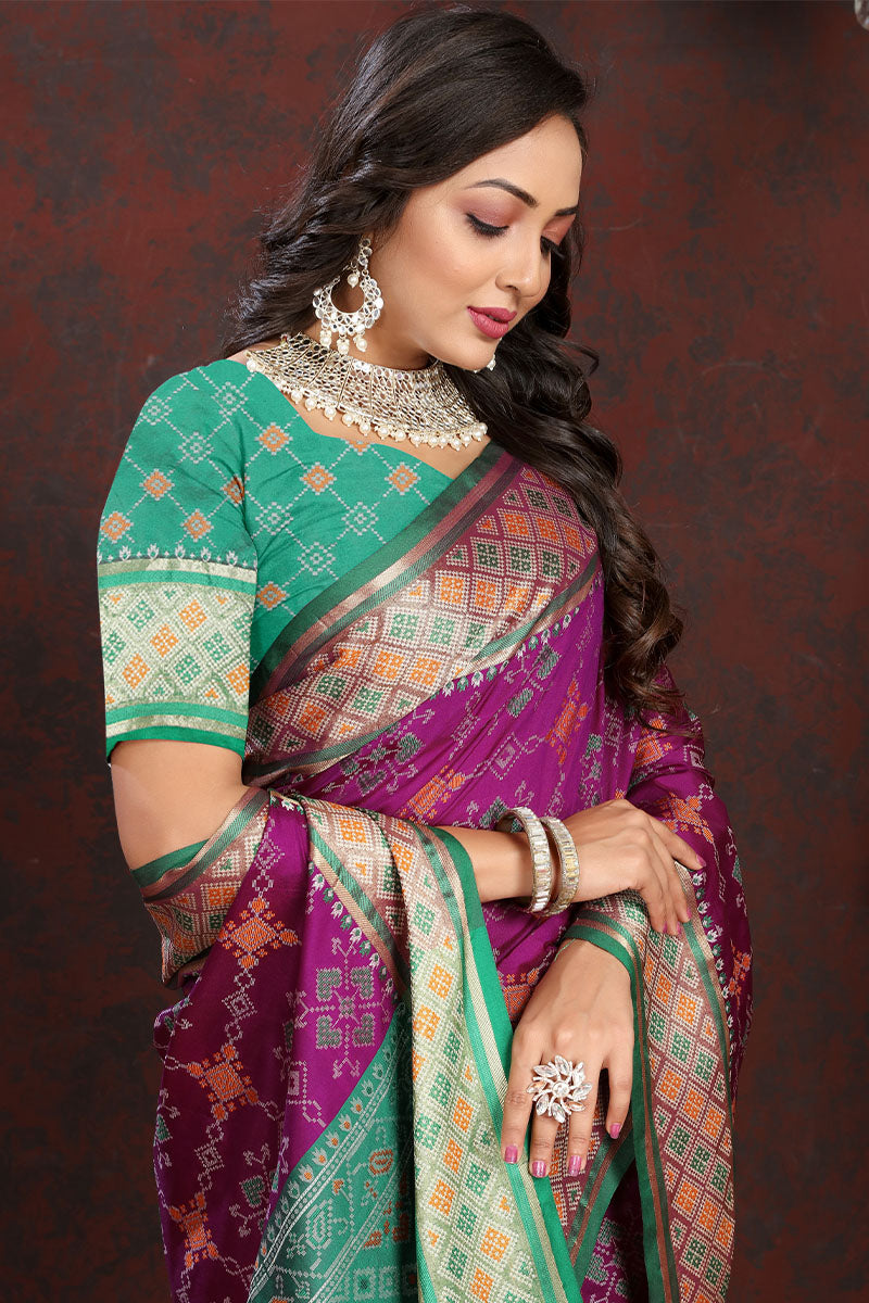 Adorning Purple Soft Banarasi Silk Saree With Extraordinary Blouse Piece