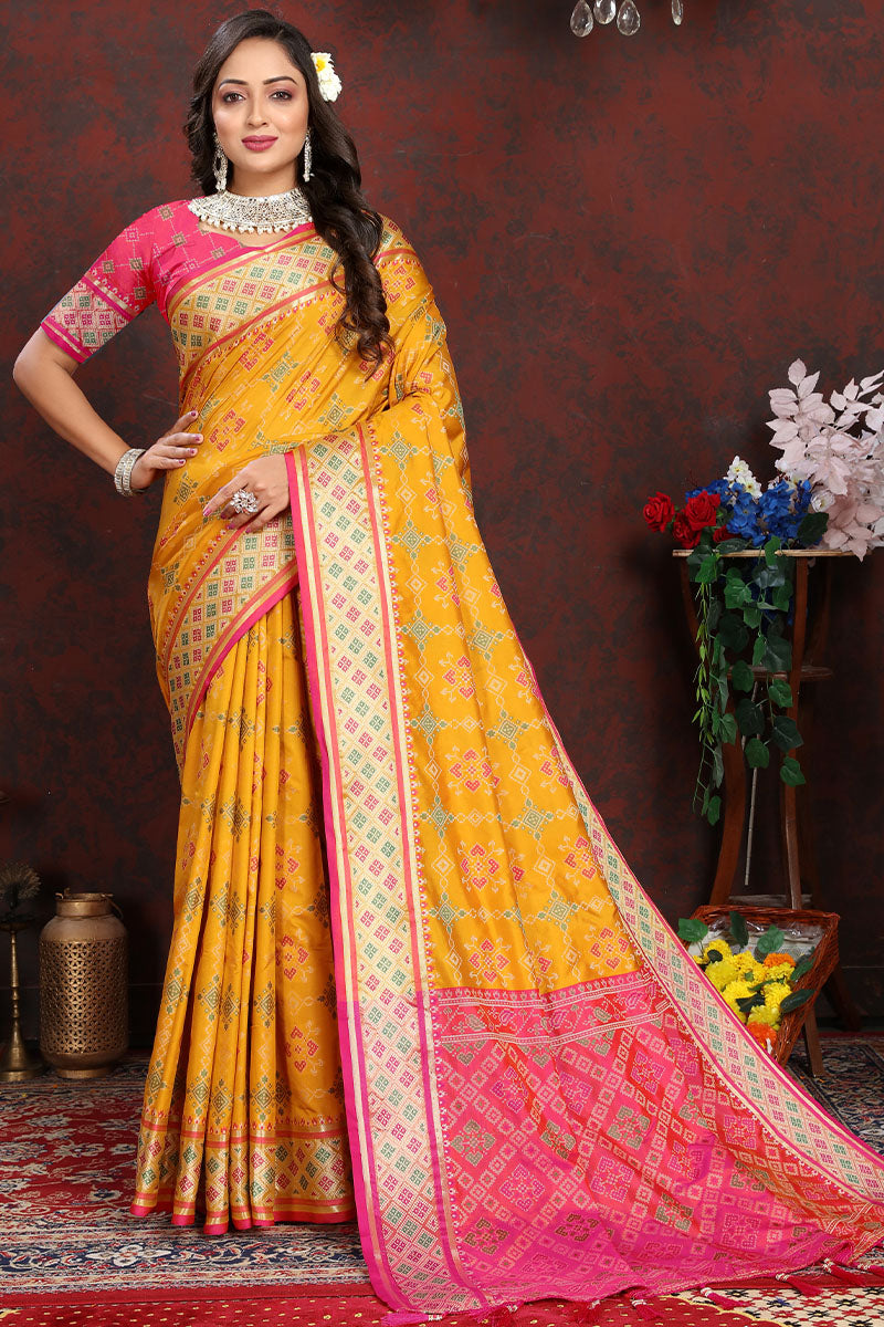 Sempiternal Yellow Soft Banarasi Silk Saree With Fragrant Blouse Piece