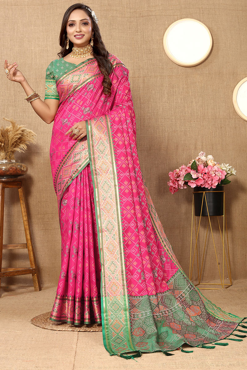 Blooming Dark Pink Soft Banarasi Silk Saree With Outstanding Blouse Piece