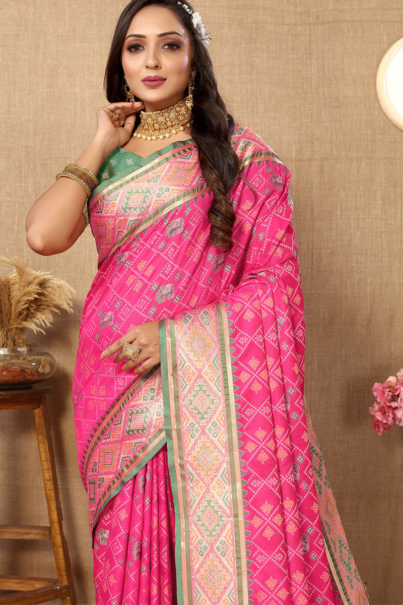 Blooming Dark Pink Soft Banarasi Silk Saree With Outstanding Blouse Piece