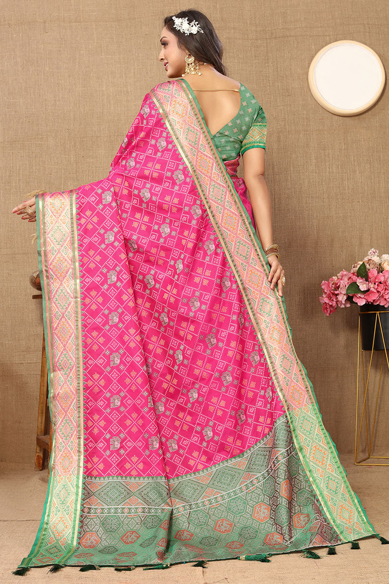 Blooming Dark Pink Soft Banarasi Silk Saree With Outstanding Blouse Piece