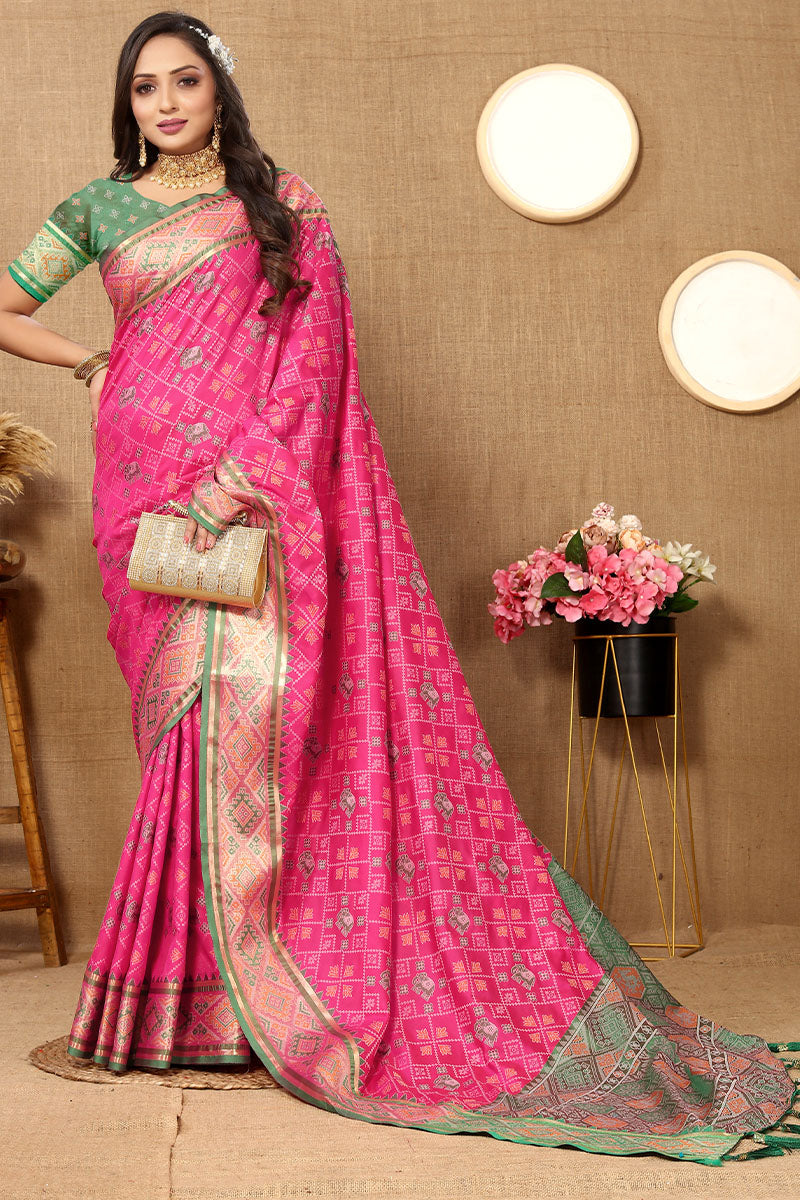 Blooming Dark Pink Soft Banarasi Silk Saree With Outstanding Blouse Piece