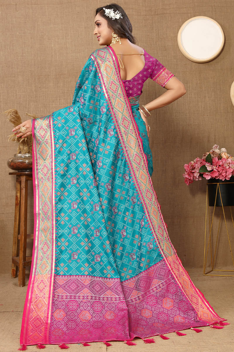 Alluring Firozi Soft Banarasi Silk Saree With Stunning Blouse Piece