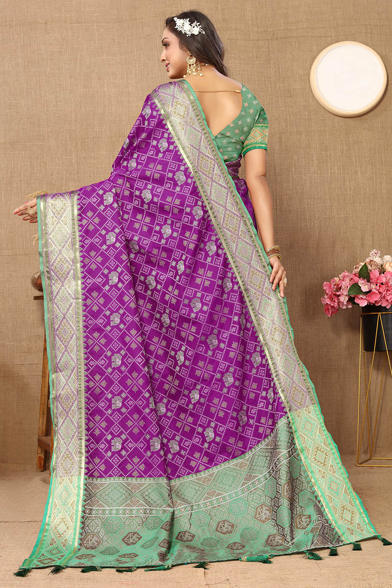 Flamboyant Purple Soft Banarasi Silk Saree With Ailurophile Blouse Piece