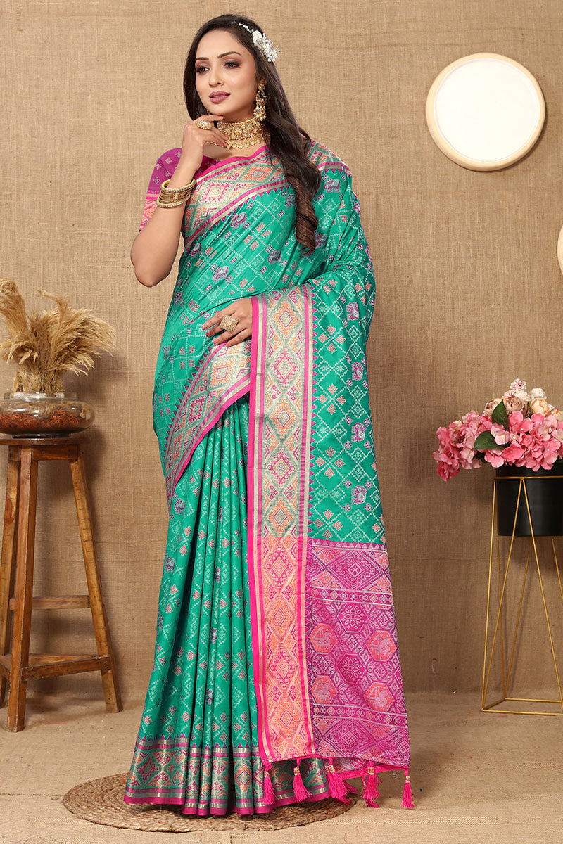 Mellifluous Sea Green Soft Banarasi Silk Saree With Incredible Blouse Piece