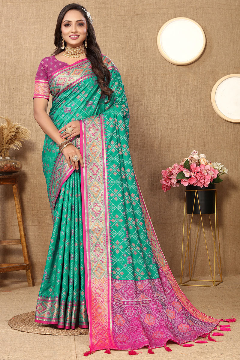 Mellifluous Sea Green Soft Banarasi Silk Saree With Incredible Blouse Piece