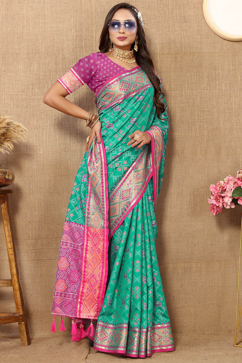 Mellifluous Sea Green Soft Banarasi Silk Saree With Incredible Blouse Piece