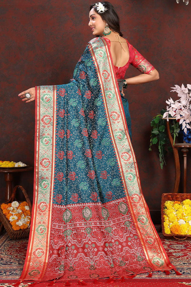 Lustrous Blue Soft Banarasi Silk Saree With Nectarous Blouse Piece