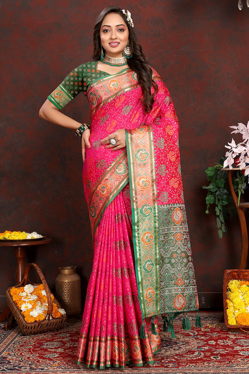 Rhapsodic Dark Pink Soft Banarasi Silk Saree With Vivacious Blouse Piece