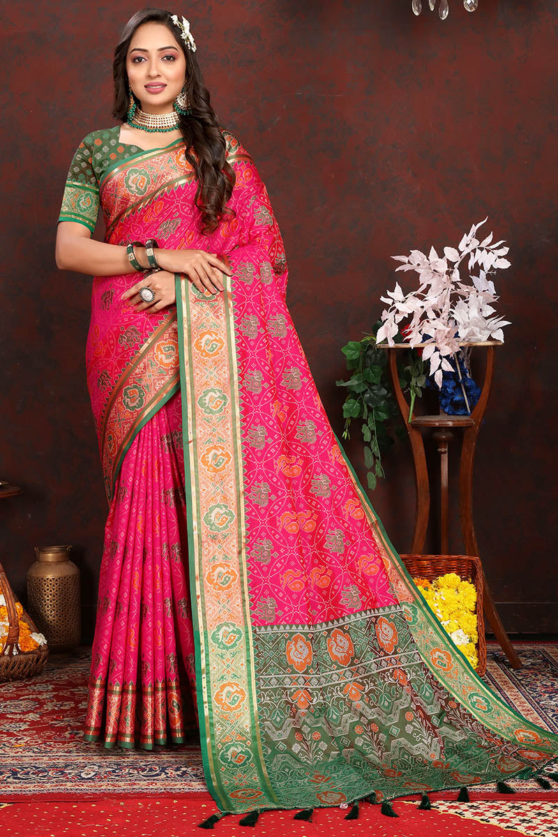 Rhapsodic Dark Pink Soft Banarasi Silk Saree With Vivacious Blouse Piece