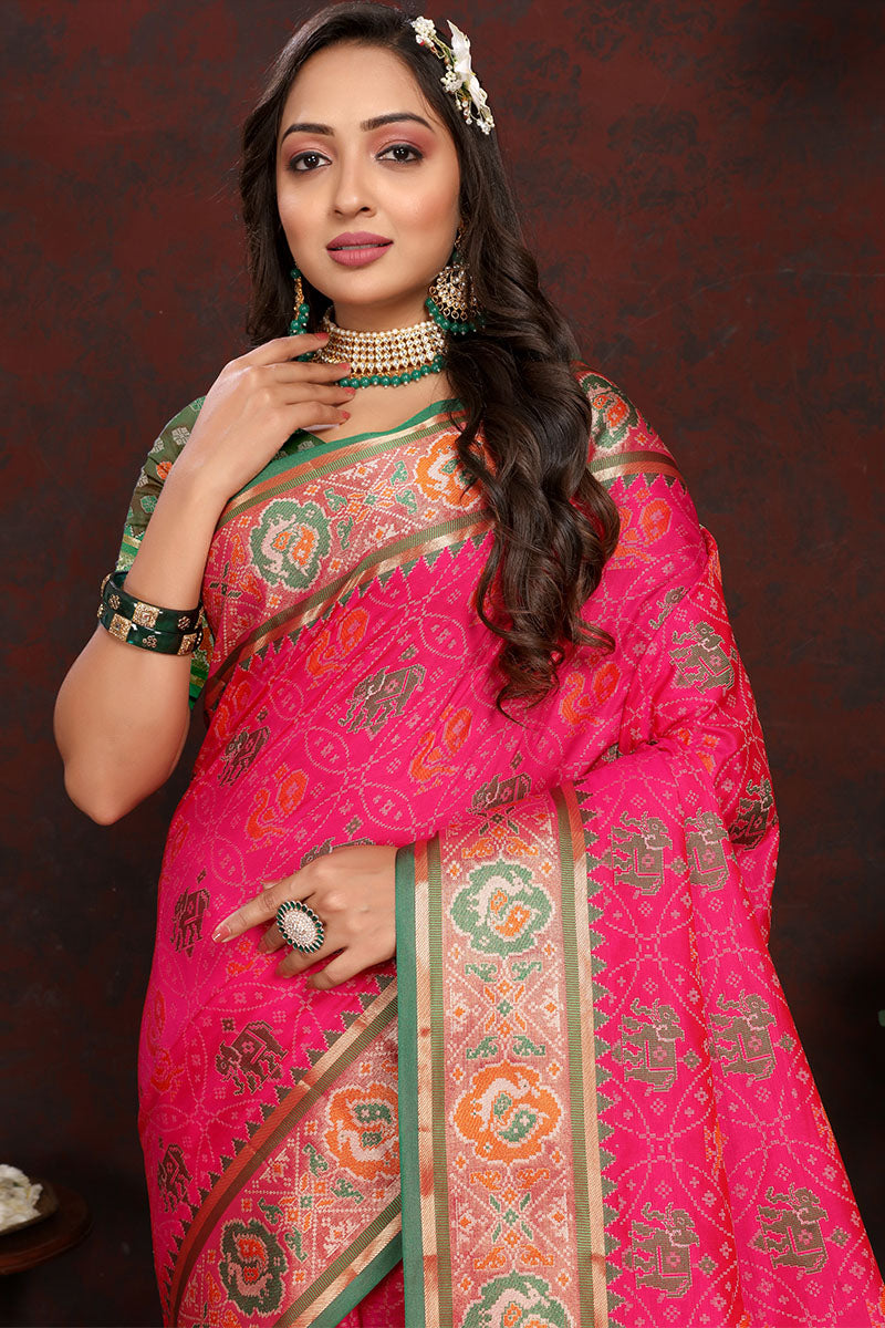 Rhapsodic Dark Pink Soft Banarasi Silk Saree With Vivacious Blouse Piece