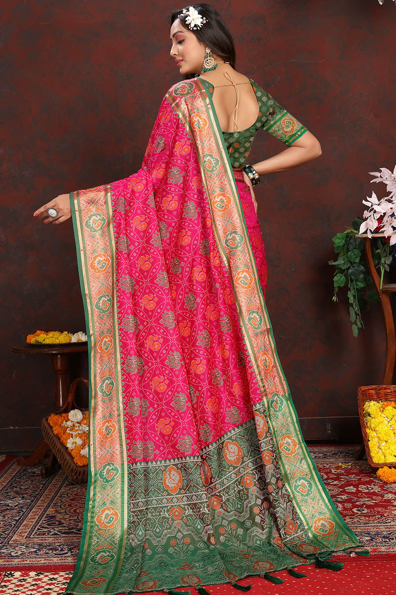 Rhapsodic Dark Pink Soft Banarasi Silk Saree With Vivacious Blouse Piece