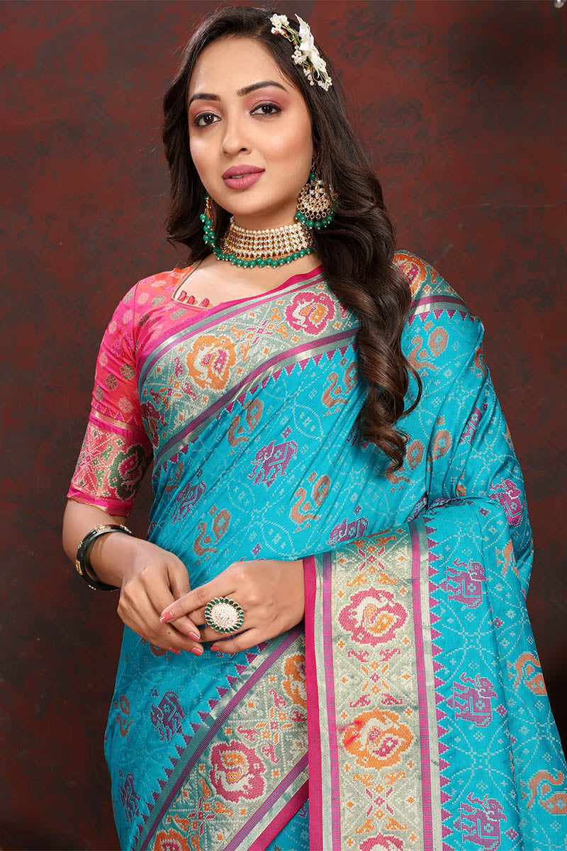 Imaginative Firozi Soft Banarasi Silk Saree With Surreptitious Blouse Piece